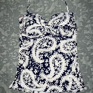 Ann Cole Paisley Print Twist Front Bandeaukini Swim Top size Large